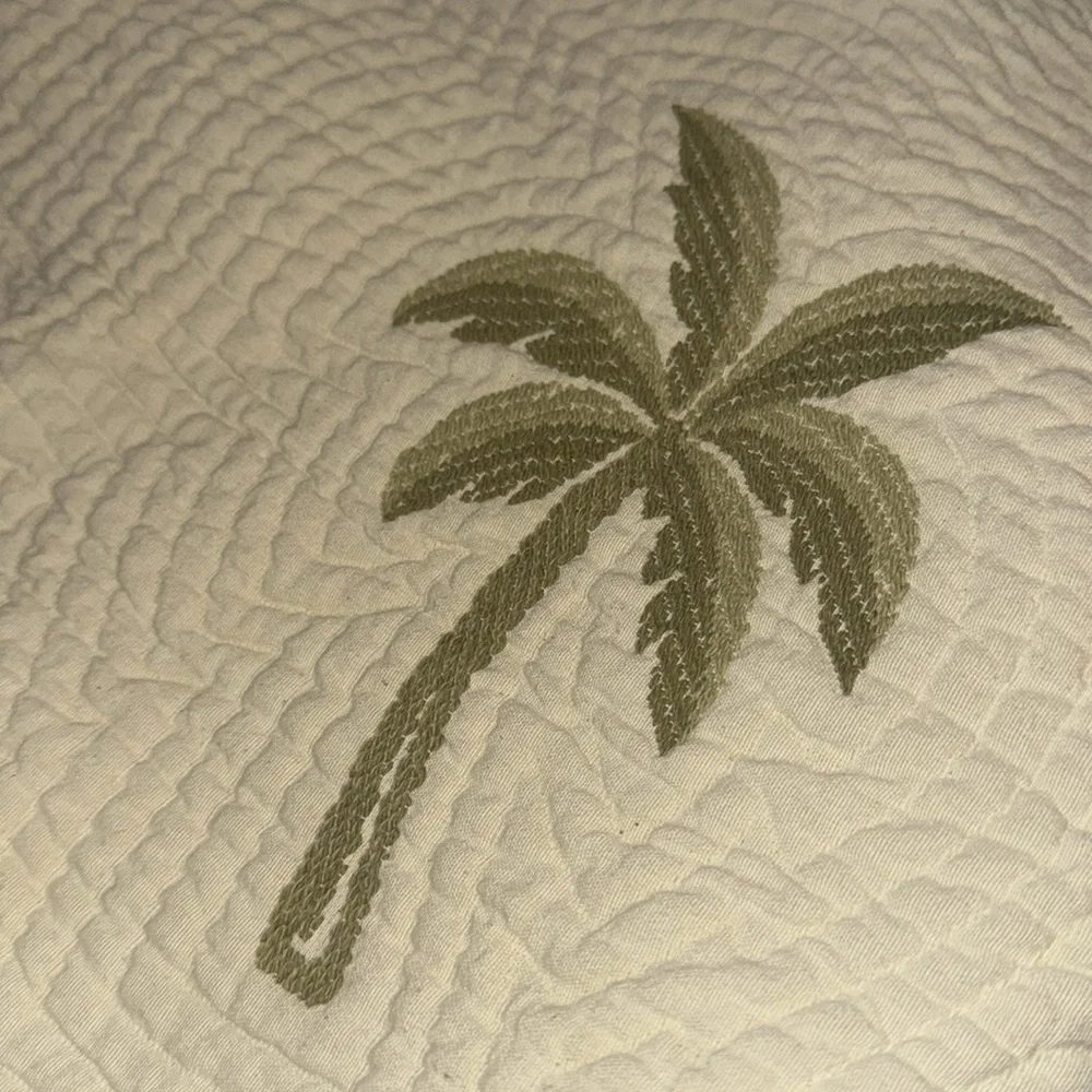 Waverly Cream Green Quilted Bedding Set Palm Tree Twin Quilt and Two Shams